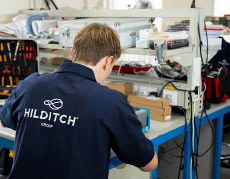 Hilditch Group Medical Engineer servicing and repairing a medical device.