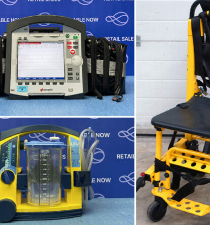 Ambulance and emergency services equipment for sale including defibs, stretchers, carry chairs and chest compression devices